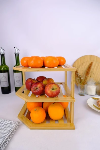 Digithome Bambu 3 Katlı Köşe Rafı Organizer Mutfak Düzenleyici Kahverengi - C/3 C1-1-289 - 3