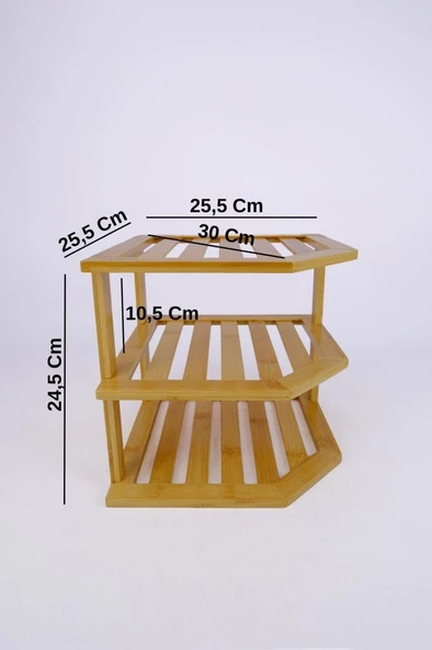 Digithome Bambu 3 Katlı Köşe Rafı Organizer Mutfak Düzenleyici Kahverengi - C/3 C1-1-289 - 4