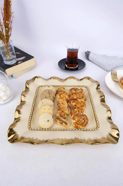 Digithome Avangarde Porselen Kare Sunum ve Servis Tabağı 26 Cm Gold – GBO 055 C320.113 - 2