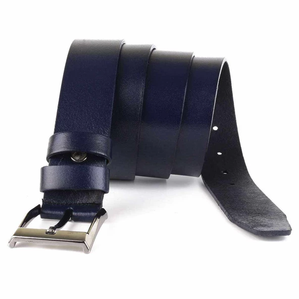 2 Adet Hakiki Deri Erkek Kemer 4 cm Kahverengi Lacivert Keten ve Kot Uyumlu - 3