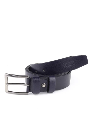 Hakiki Deri Erkek Kemer 4 cm Kumaş ve Kot Lacivert - 4