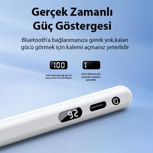 Polham Dux Series Uzun Şarjlı Apple İpad Serisi İçin Stylus Kalem, Hassas Çizim Kalemi, Şarj Durum Göstergeli Kalem - 4