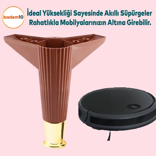 Elista Mobilya Ayağı Sehpa Tv Ünitesi Ayakları Yükseltici 15 Cm Ceviz Altın 4 Adet - 5