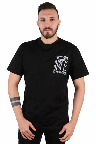 Five Pocket Erkek Bisiket Yaka Tişört Oversize Siyah - 1