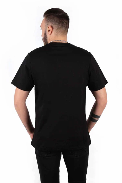 Five Pocket Erkek Bisiket Yaka Tişört Oversize Siyah - 4