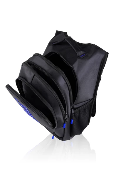 Üç Gözlü İçi Astarlı Pedli Okul Çantası Ortaokul Lise Çantası Armalı Mavi - 6