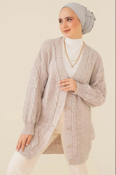 Lugmo Kadın Triko Hırka Akrilik iplik 80 cm Saç Örgülü Taş