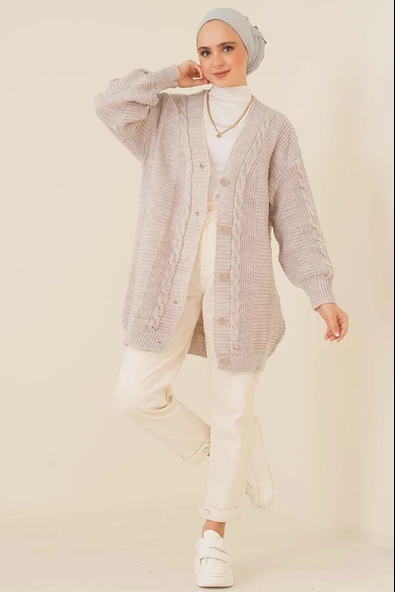 Lugmo Kadın Triko Hırka Akrilik iplik 80 cm Saç Örgülü Taş - 2