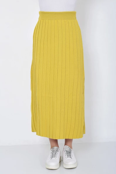 Kadın Triko Etek Oversize Hardal - Resim 7