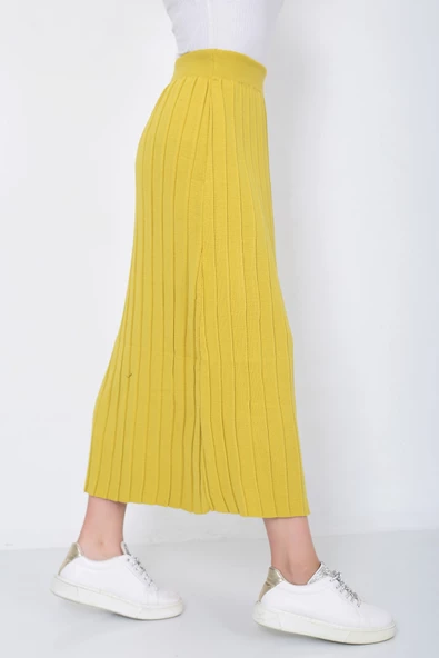 Kadın Triko Etek Oversize Hardal - Resim 5