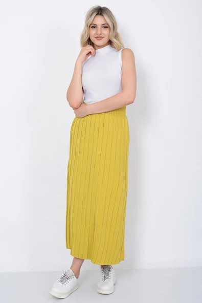 Kadın Triko Etek Oversize Hardal - Resim 4