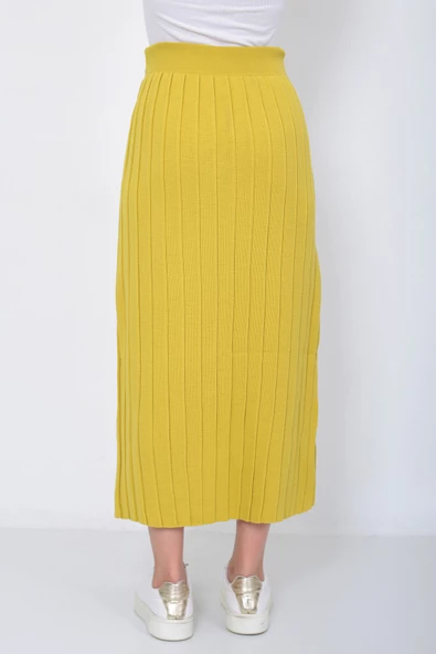 Kadın Triko Etek Oversize Hardal - Resim 8