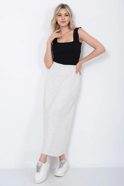 Kadın Triko Etek Oversize Taş Renk - 4