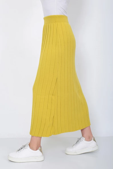 Kadın Triko Etek Oversize Hardal - Resim 6