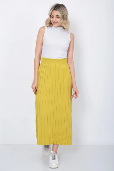 Kadın Triko Etek Oversize Hardal - Resim 3