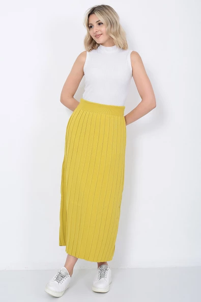 Kadın Triko Etek Oversize Hardal - Resim 2