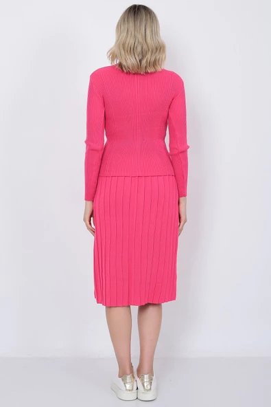 Kadın Triko Pilise Etekli Saç Örğülü Kazak Takım Oversize Fujya - 9