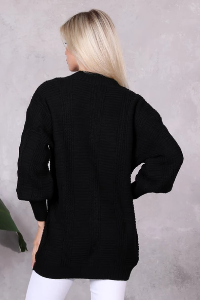 Lugmo Kadın Triko Hırka Akrilik iplik 80 cm Saç Örgülü Siyah - 6