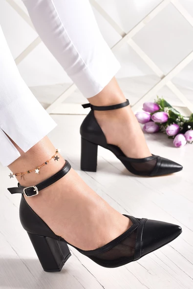 Erkan Saçmacı Diana Siyah Vegan Fileli Kalın Topuklu Ayakkabı - 2