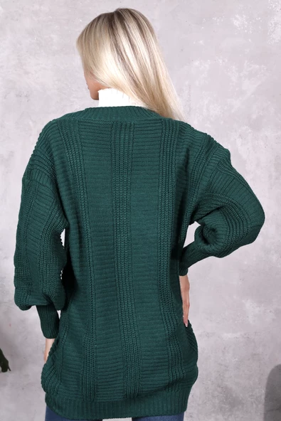 Lugmo Kadın Triko Hırka Akrilik iplik 80 cm Saç Örgülü Zümrüt Yeşili (80cm) - 5