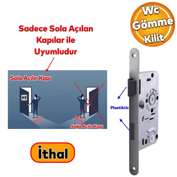 Kapı PVC Ahşap WC Banyo Gömme Sağ Kilit Gövde Kilidi Silindirsiz Barelsiz Kilitli Kapılar İçin