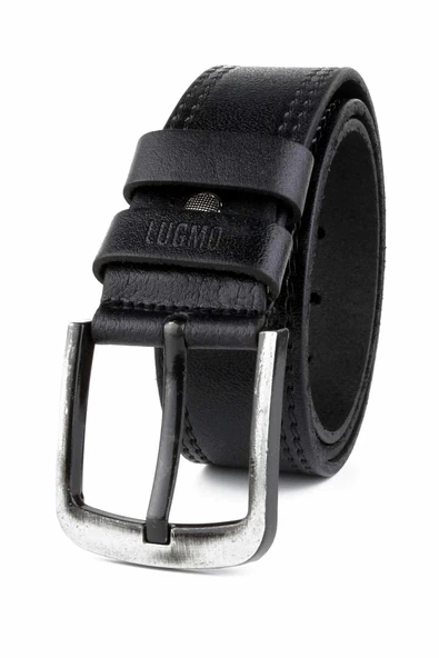 2 Adet Hakiki Deri Erkek Kemer 4,5 cm Dikiş Desenli Siyah - Resim 2