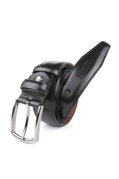 Hakiki Deri Erkek Kemer 3,5 cm Kumaş ve Keten Uyumlu Siyah - Resim 2