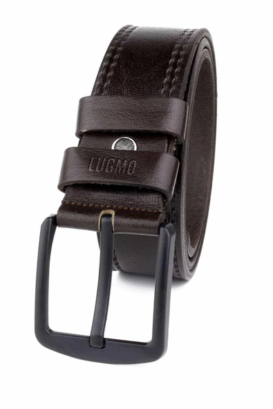 2 Adet Hakiki Deri Erkek Kemer 4,5 cm Dikiş Desenli Kahverengi - Resim 2