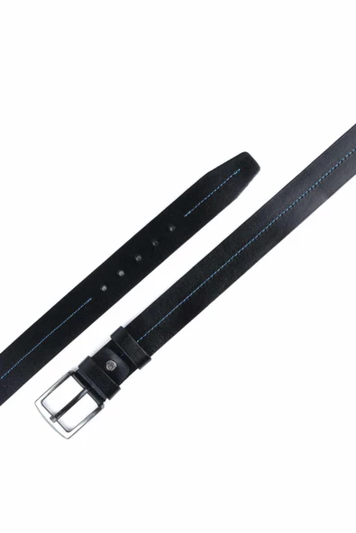 Hakiki Deri Erkek Kemer Dikiş Modelli Siyah 4,5 cm - 2