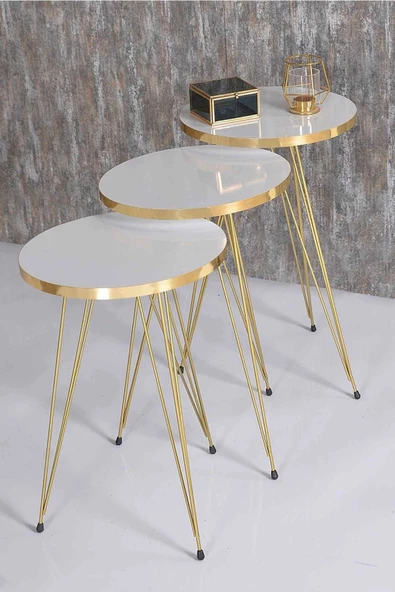 Zigon Sehpa Gold Beyaz Tel Ayak - 2