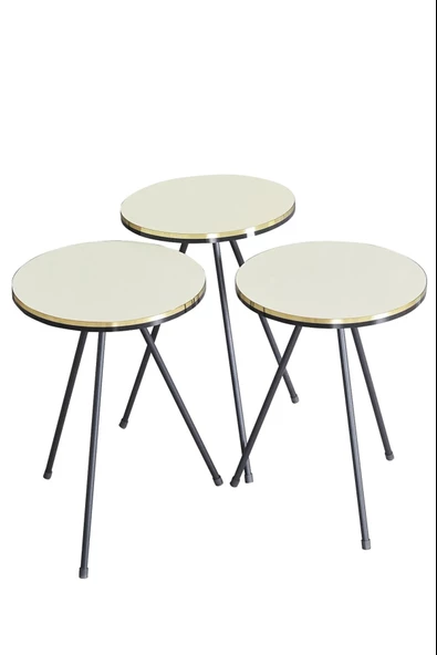 Zigon Sehpa Siyah Metal Ayak Çift Altın Krem 1079 ürün görseli 1