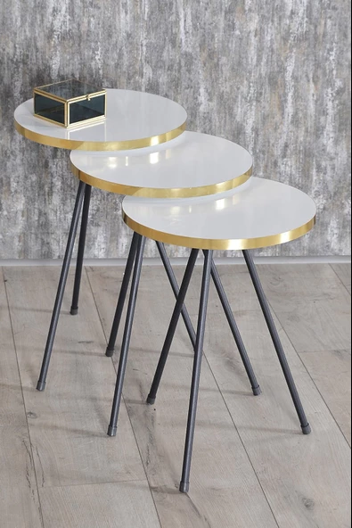 Zigon Sehpa Siyah Metal Ayak Çift Altın Beyaz 1078 - Resim 3