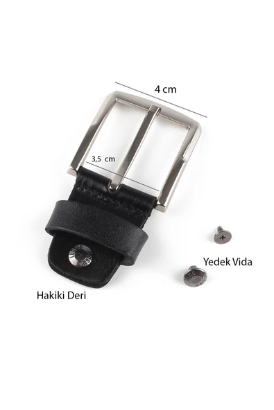 Yedek Kemer Tokası  Hakiki Deri 4 cm Siyah - Resim 2
