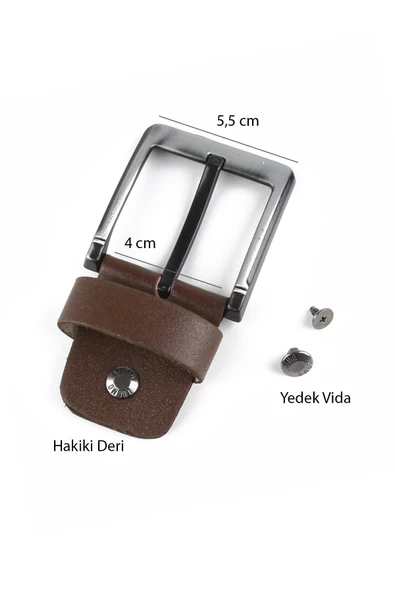 Yedek Kemer Tokası Hakiki Deri 4.5 cm Kahverengi - 2