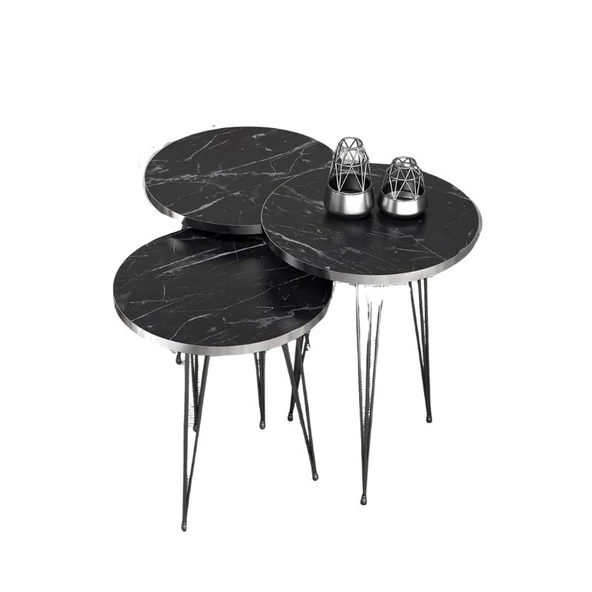 Zigon Sehpa Siyah Tel Ayak Gümüş Bendir 1089 - Resim 2