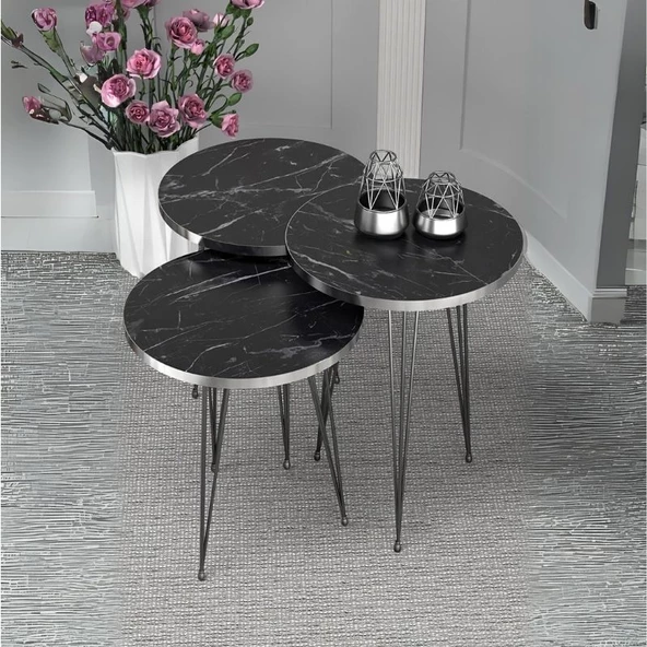 Zigon Sehpa Siyah Tel Ayak Gümüş Bendir 1089 ürün görseli 1