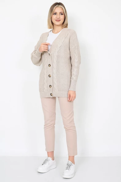 Lugmo Kadın Triko Hırka Akrilik iplik 80 cm Saç Örgülü Taş - 9