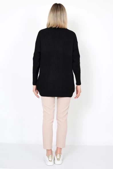 Lugmo Kadın Triko Hırka Akrilik iplik 80 cm Saç Örgülü Siyah - 7