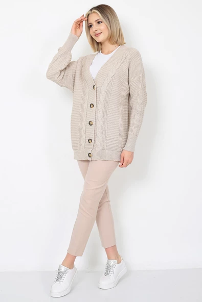 Lugmo Kadın Triko Hırka Akrilik iplik 80 cm Saç Örgülü Taş - 11