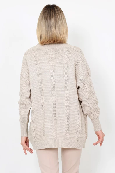 Lugmo Kadın Triko Hırka Akrilik iplik 80 cm Saç Örgülü Taş - 6