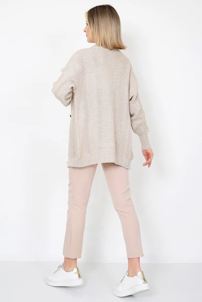 Lugmo Kadın Triko Hırka Akrilik iplik 80 cm Saç Örgülü Taş - 12