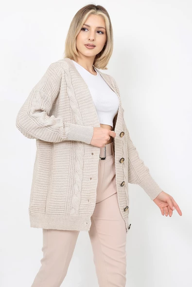 Lugmo Kadın Triko Hırka Akrilik iplik 80 cm Saç Örgülü Taş - 2