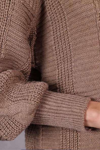 Lugmo Kadın Triko Hırka Akrilik iplik 80 cm Saç Örgülü Vizon (80cm) - 5