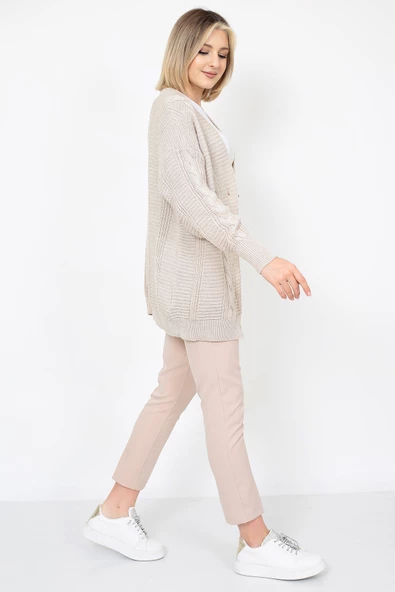 Lugmo Kadın Triko Hırka Akrilik iplik 80 cm Saç Örgülü Taş - 7