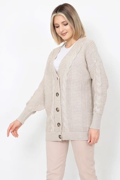 Lugmo Kadın Triko Hırka Akrilik iplik 80 cm Saç Örgülü Taş - 4