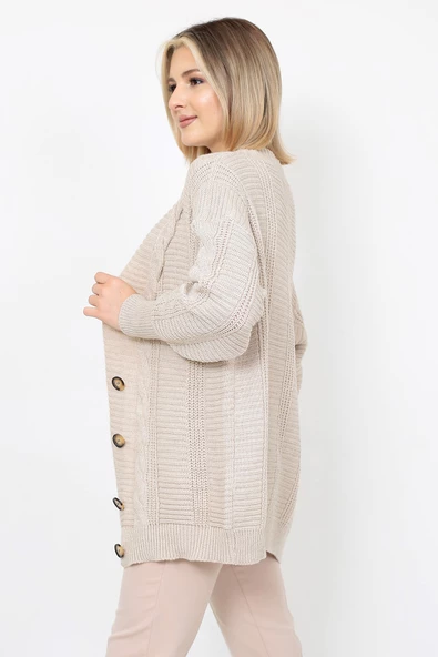 Lugmo Kadın Triko Hırka Akrilik iplik 80 cm Saç Örgülü Taş - 5