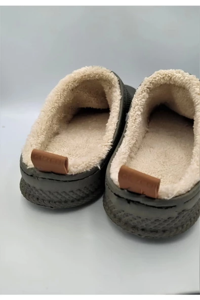 Gezer Kışlık Islak Zemin Erkek Terlik Önü Kapalı Tüylü Haki - Resim 3