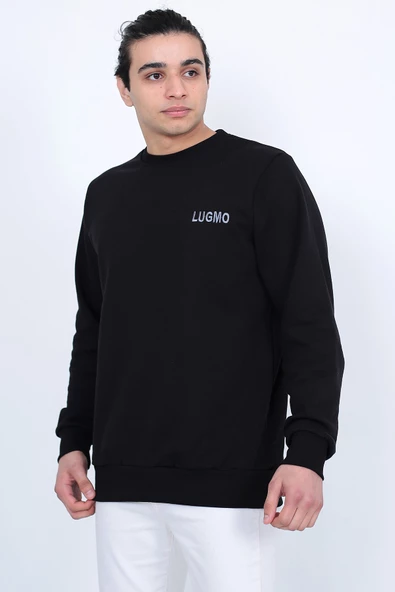 Lugmo Erkek Sweatshirt 3 İplik Kompak Kumaş Kazak Regular Siyah - 7