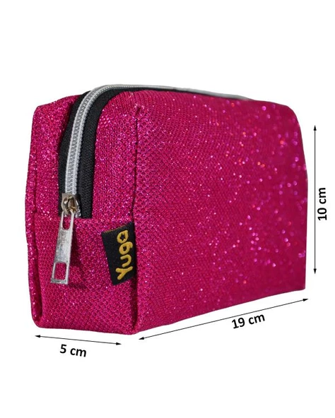 Yuga Makyaj Çantası Simli Koyu Pembe - 3