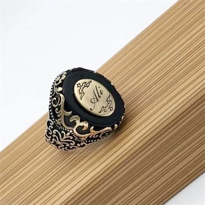 Plaka İsimli Siyah Onix Taşlı 925 Gümüş Erkek Yüzük - 9